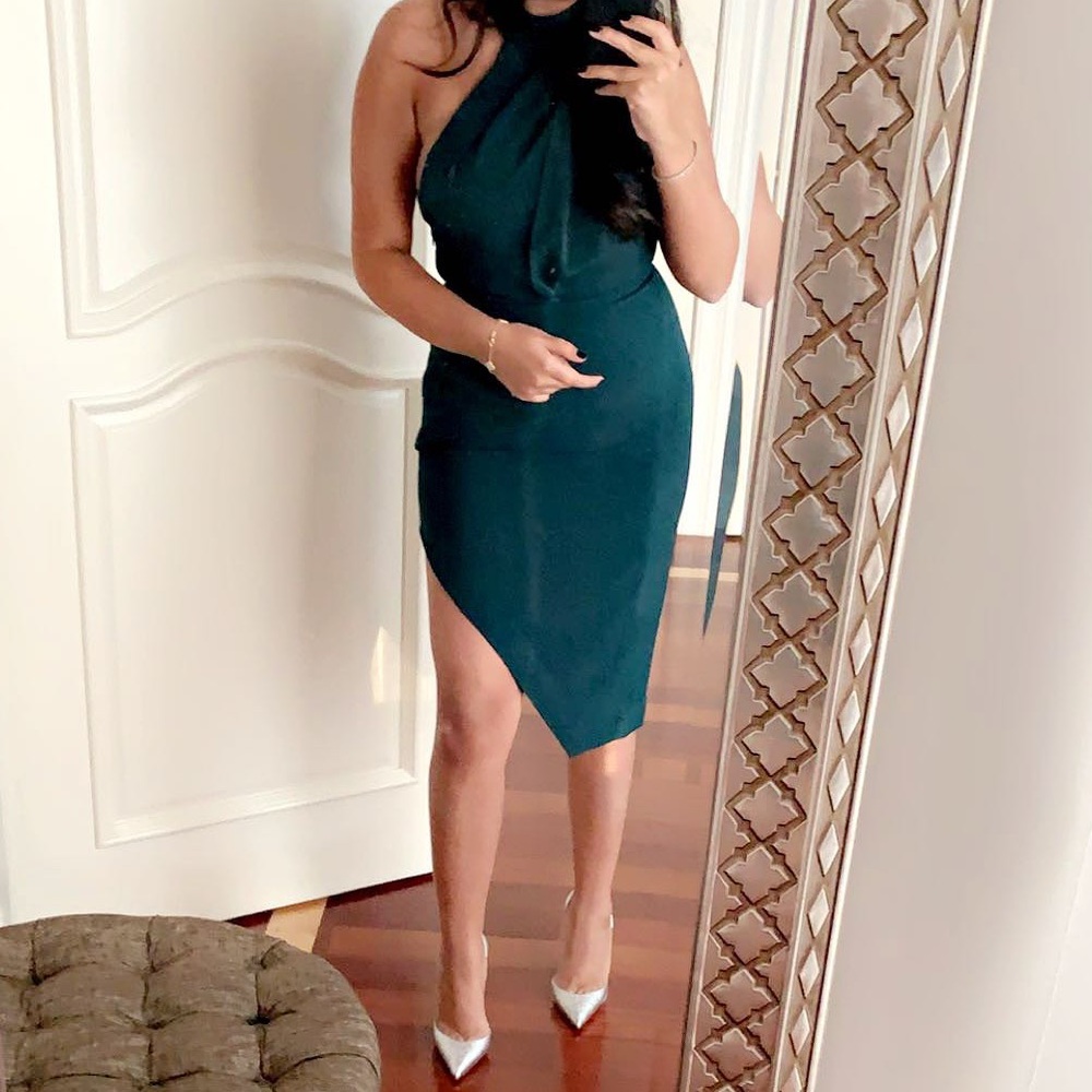 Emerald asymmetrical cocktail dress